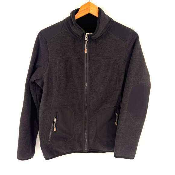 Green Tea Womens Full Zip Fleece Jackey Size Medium Black Reinforced Elbows - Picture 1 of 5